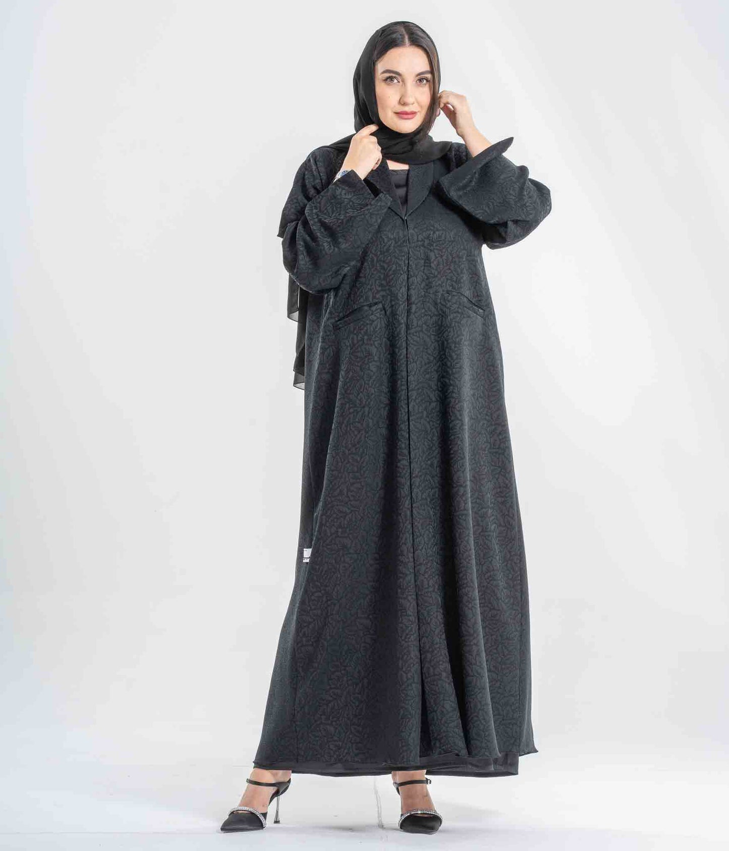 Textured Luxury Abaya with Lapel Collar – Made in UAE