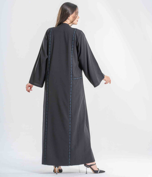 Premium Open Abaya with Handwoven Trim | Luxury Modest Wear UAE | The Resha - ST012