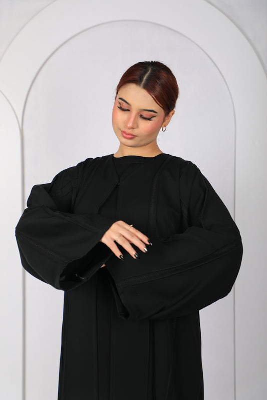 Premium Open Abaya with Front & Back Woven Braid Trim - ST1011