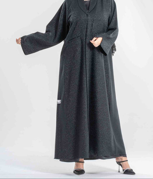 Textured Luxury Abaya with Lapel Collar – Made in UAE