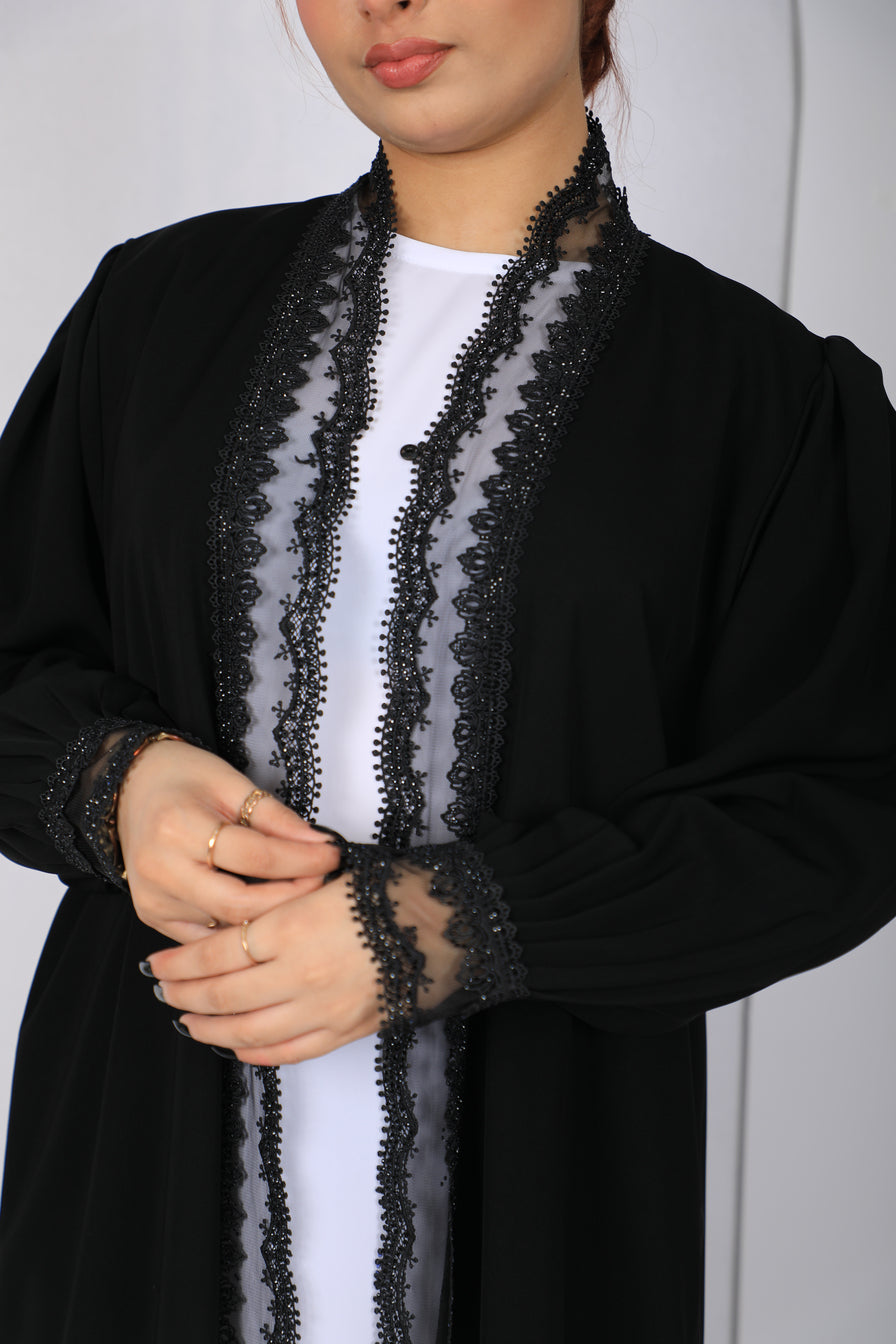 Premium lace abaya with elegant dantel detailing made in UAE from premium fabric