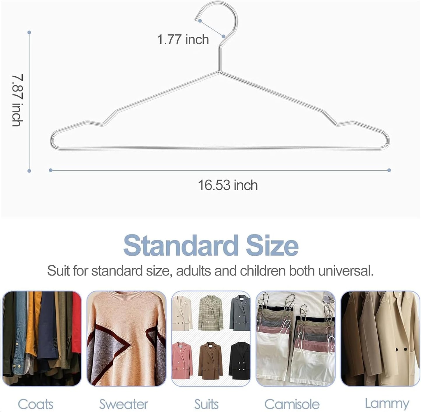 The Resha - Heavy Duty Shiny Silver Metal Clothes Hanger – Pack of 20