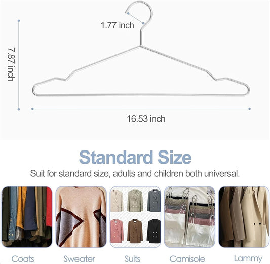 The Resha - Heavy Duty Shiny Silver Metal Clothes Hanger – Pack of 20