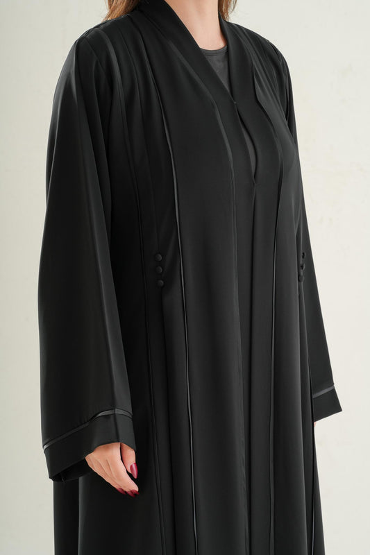 Luxury Classic Black Abaya with Layered Front Panel C104