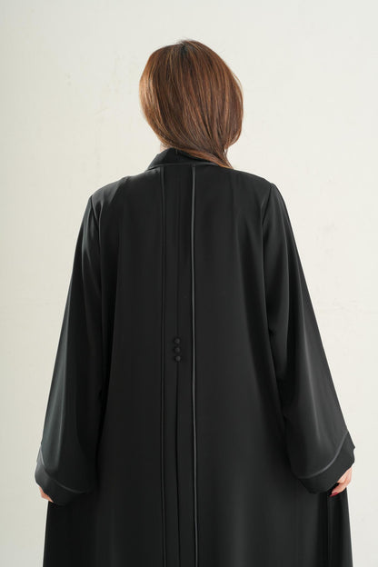 Luxury Classic Black Abaya with Layered Front Panel C104