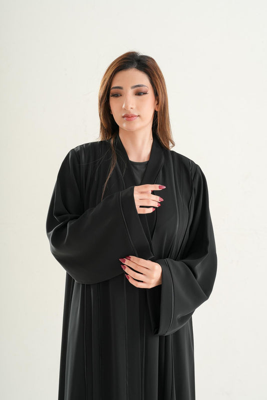 Luxury Classic Black Abaya with Layered Front Panel C104