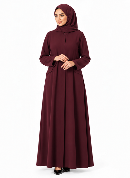 Black_abaya_front_zipper_button_and_pocket_detail_burgundy