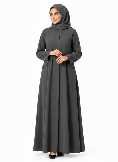 Black_abaya_front_zipper_button_and_pocket_detail_grey