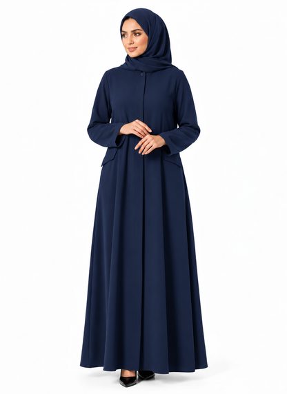 Premium Black Travel & Office Abaya – Front Zipper Modest Wear T106