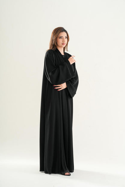 Luxury Classic Black Abaya with Layered Front Panel C104