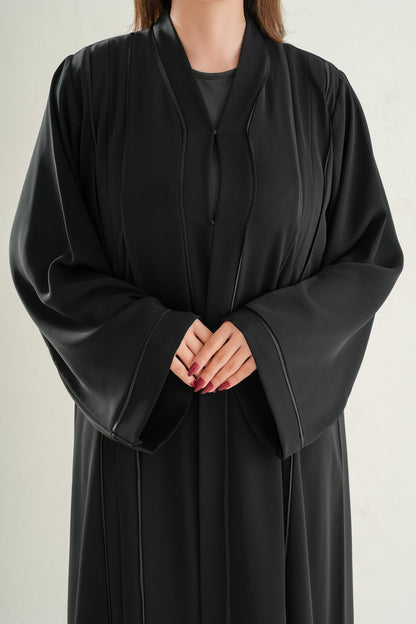 Luxury Classic Black Abaya with Layered Front Panel C104