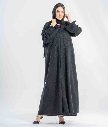 Textured Luxury Abaya with Lapel Collar – Made in UAE