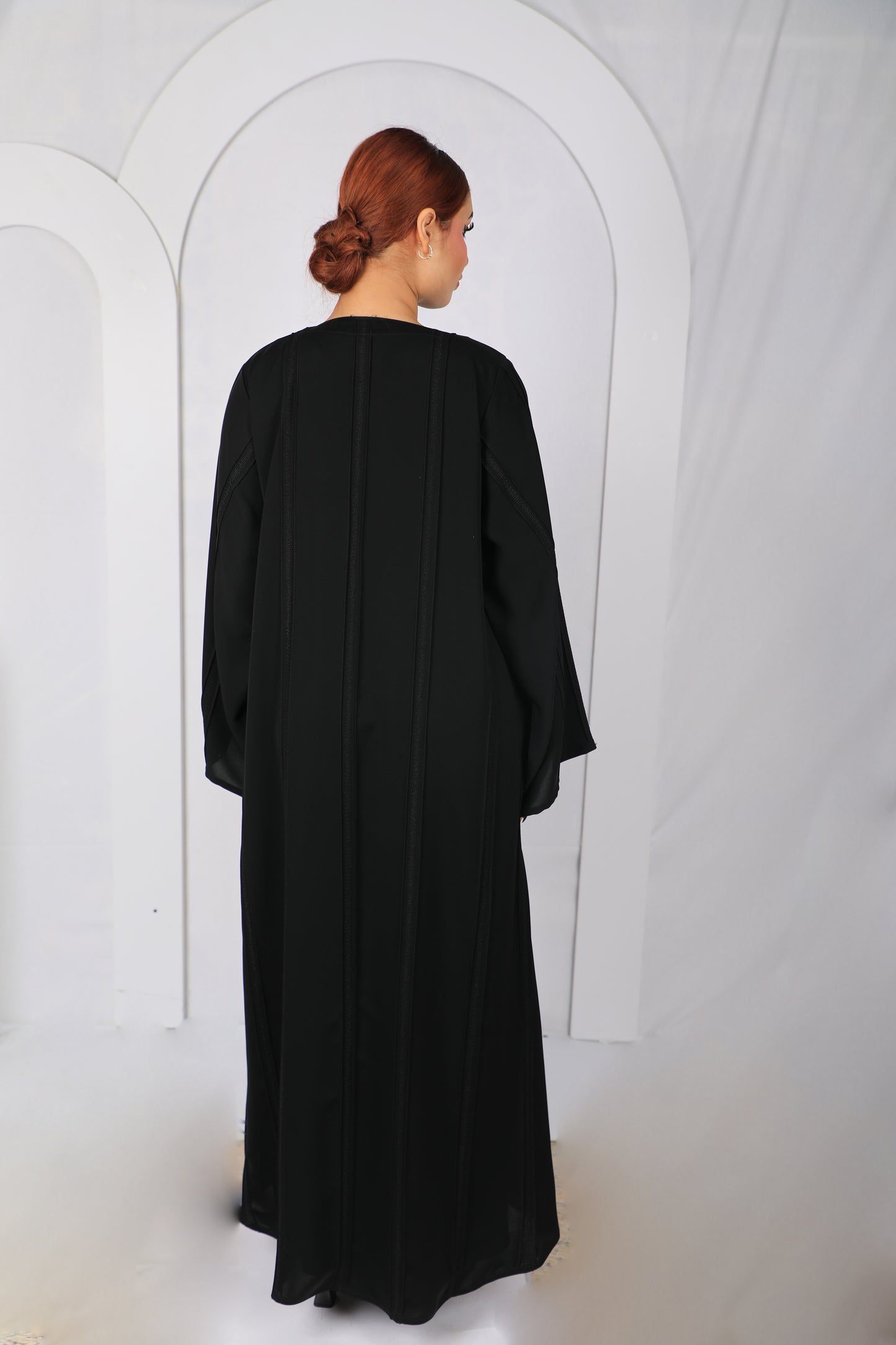 Premium Open Abaya with Front & Back Woven Braid Trim - ST1011