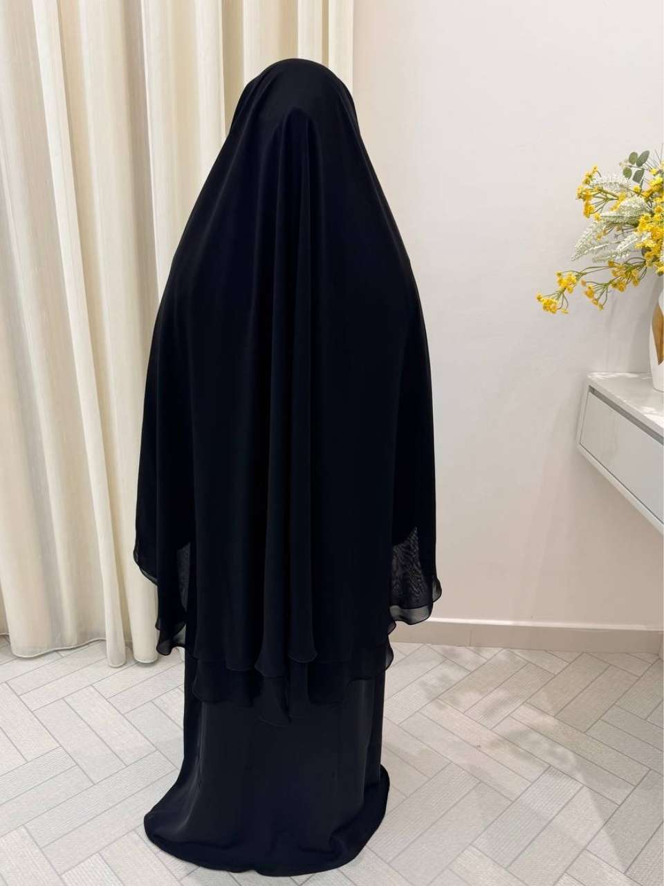 Long Tie-Back Double Layer Niqab 44 cm by 57 cm – Resha Collection