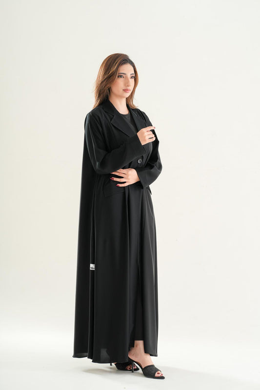 Luxury Korean Nida modest abaya C105 black coat style abaya for daily wear work and Umrah UAE