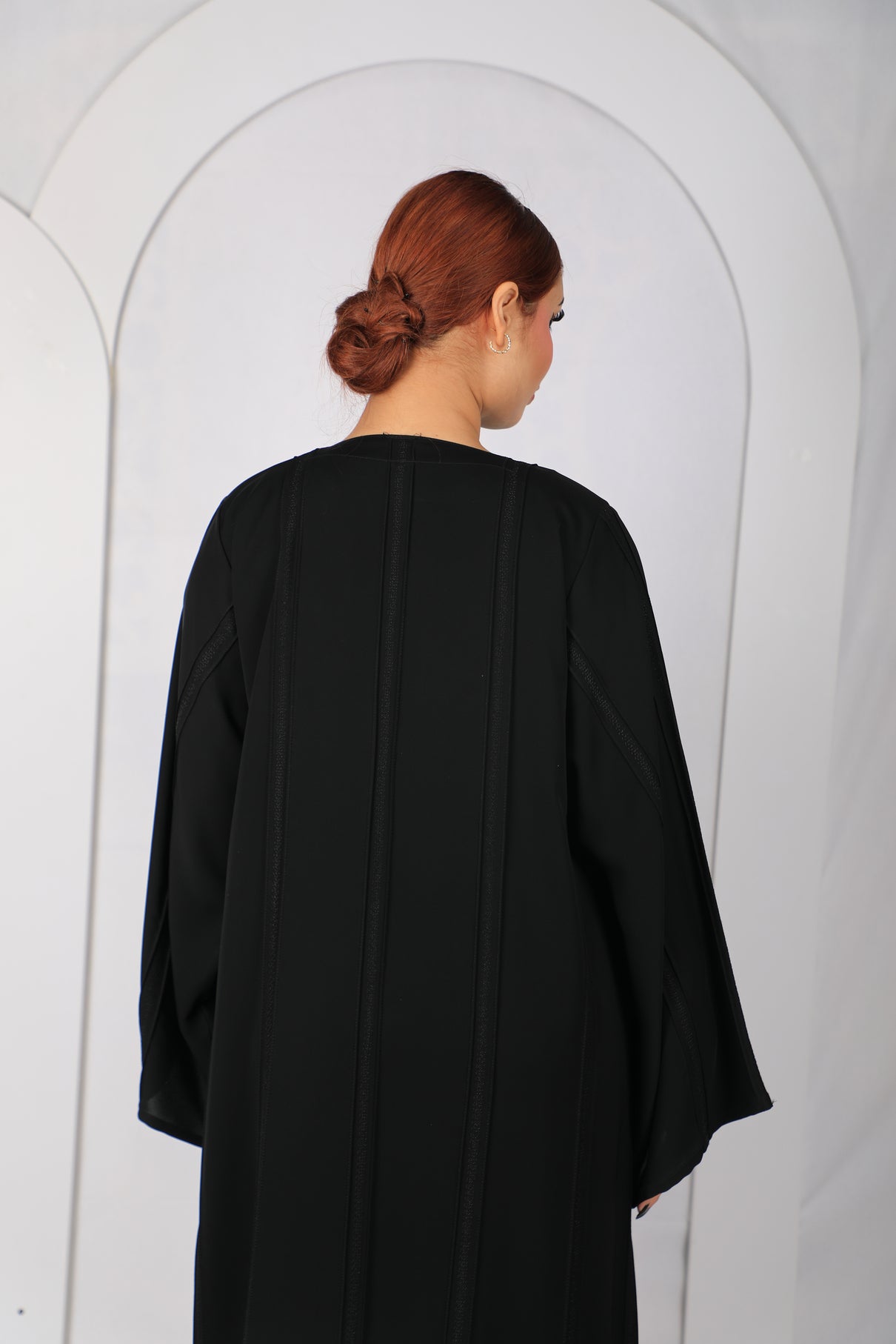 Premium Open Abaya with Front & Back Woven Braid Trim - ST1011