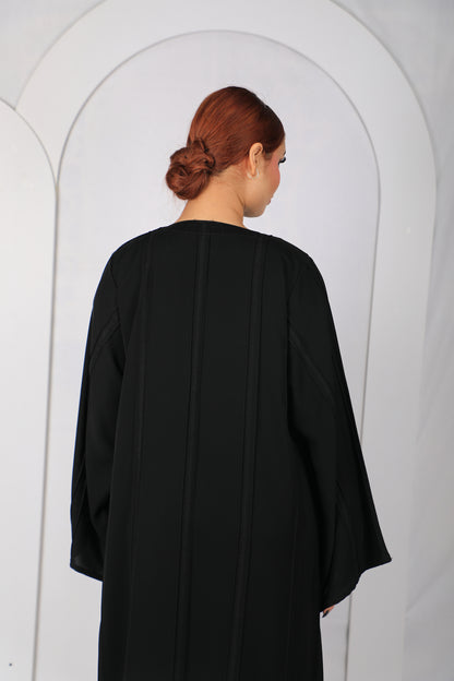 Premium Open Abaya with Front & Back Woven Braid Trim - ST1011