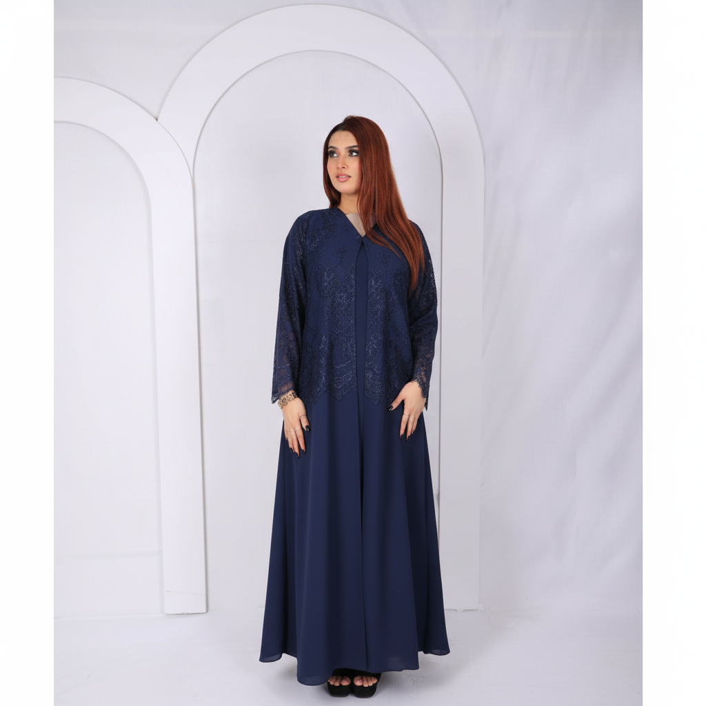 Premium Lace Abaya – Luxury Formal Abaya with Floral Lace (Model L203)
