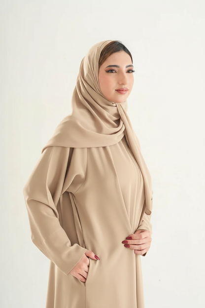 Premium Full Zipper Umrah Abaya Model U106 in beige