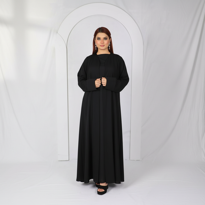 Premium open front abaya Model D107 in black made in UAE