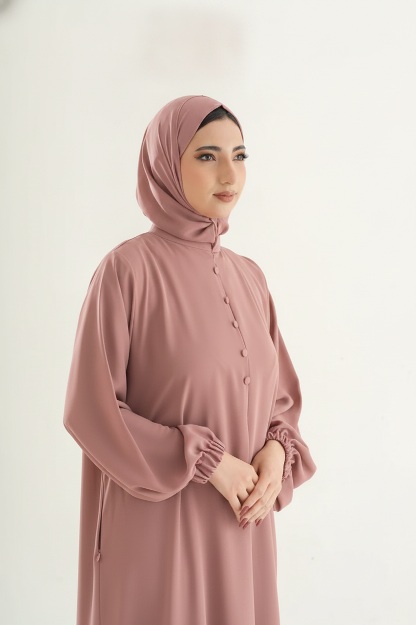 Premium Umrah & Hajj Abaya Model U102 in Dusty Pink 