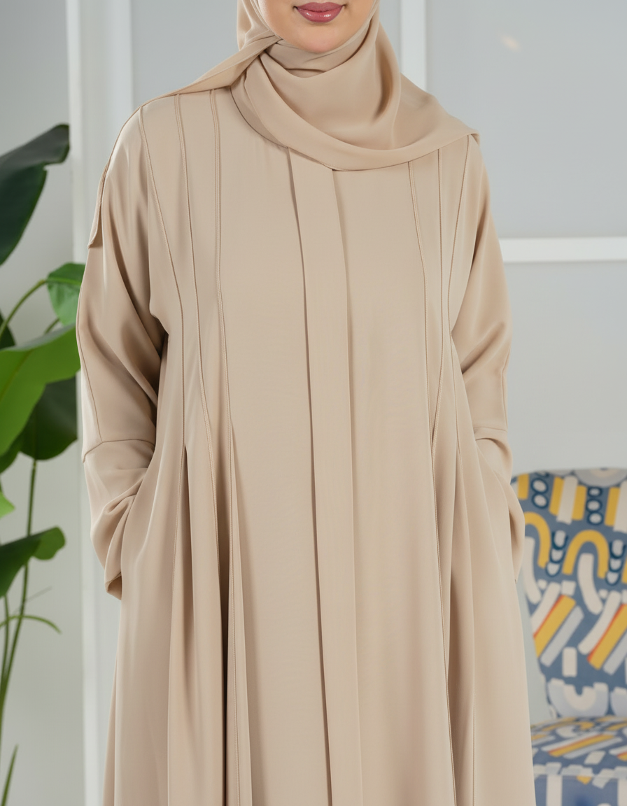 Premium Umrah & Hajj Abaya Model U107 with luxury panel design made in UAE-beige