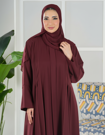 Premium Umrah & Hajj Abaya Model U107 with luxury panel design made in UAE-rich-burgundy