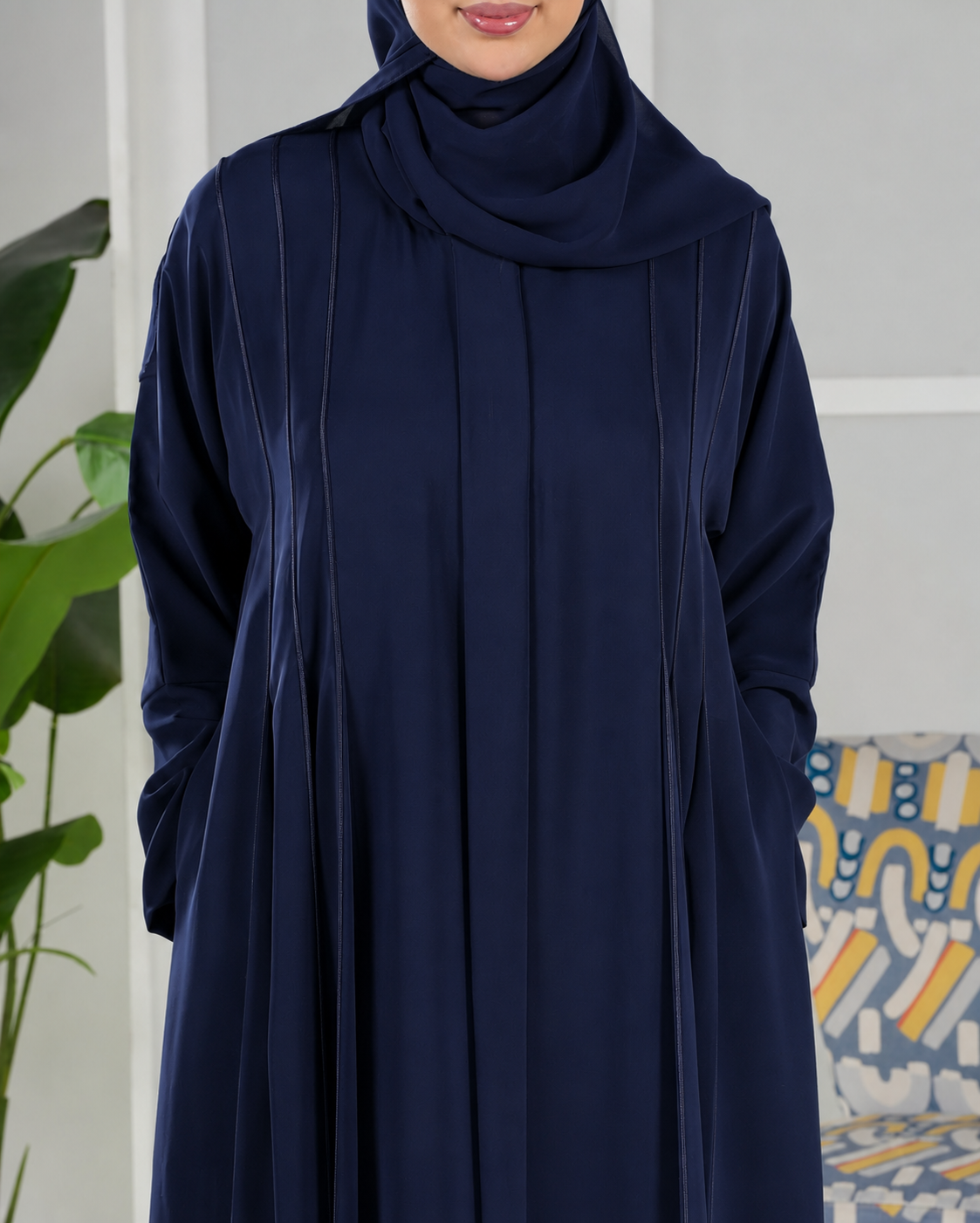 Premium Umrah & Hajj Abaya Model U107 with luxury panel design made in UAE navy blue