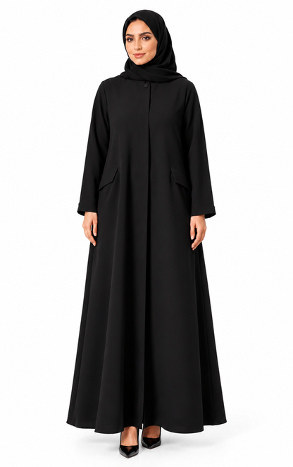 Premium black Umrah travel and office abaya full length