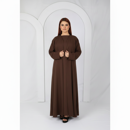 Premium open front abaya Model D107 in Chocolate Brown made in UAE
