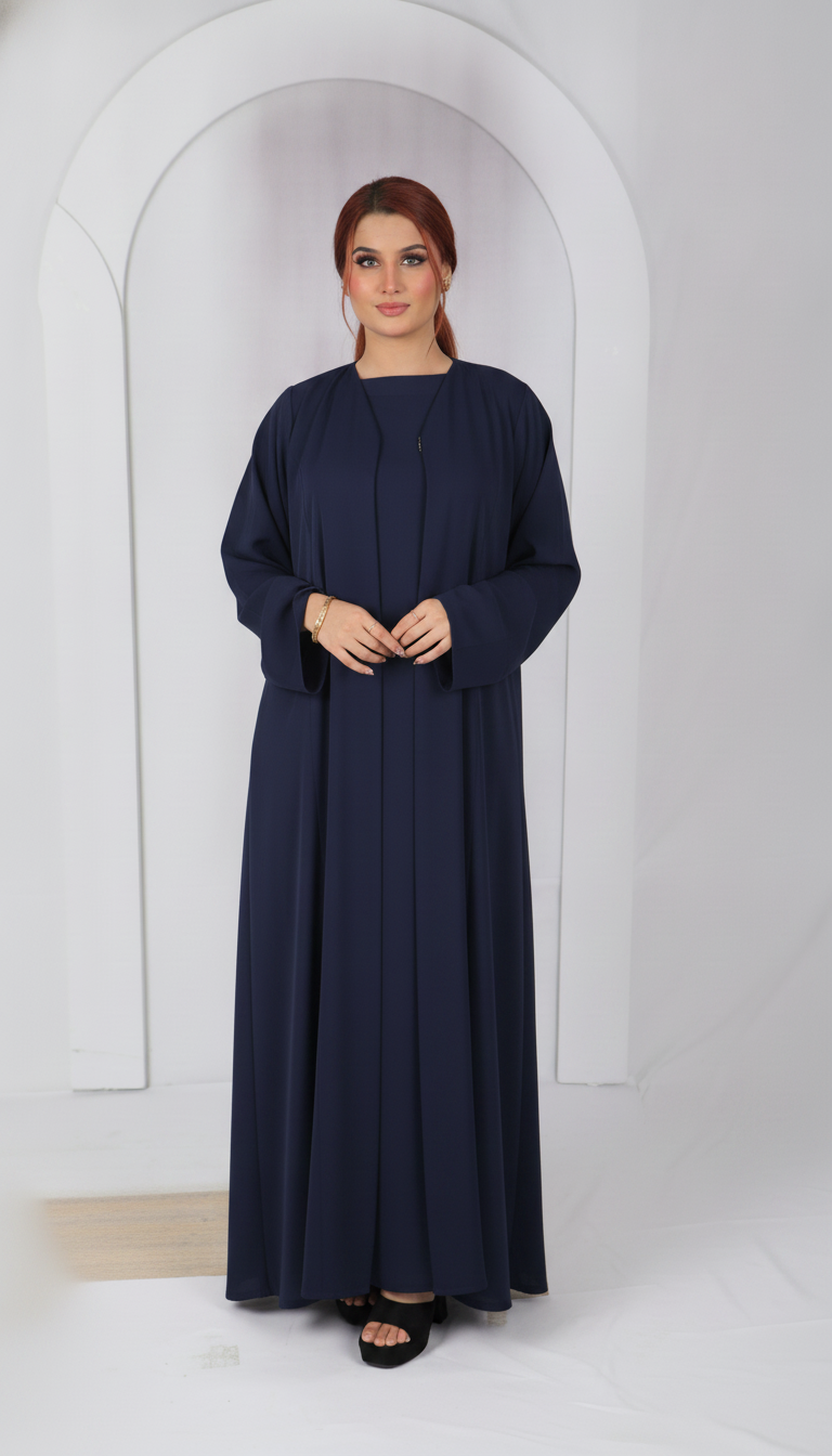 Premium open front abaya Model D107 in Navy Blue made in UAE