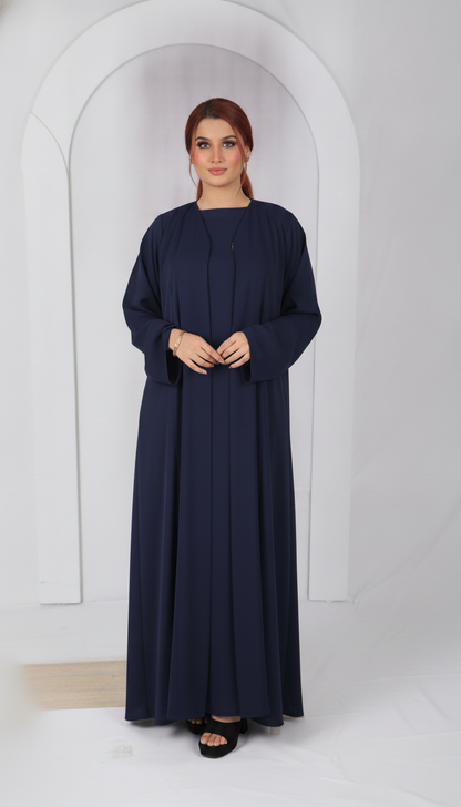 Premium open front abaya Model D107 in Navy Blue made in UAE