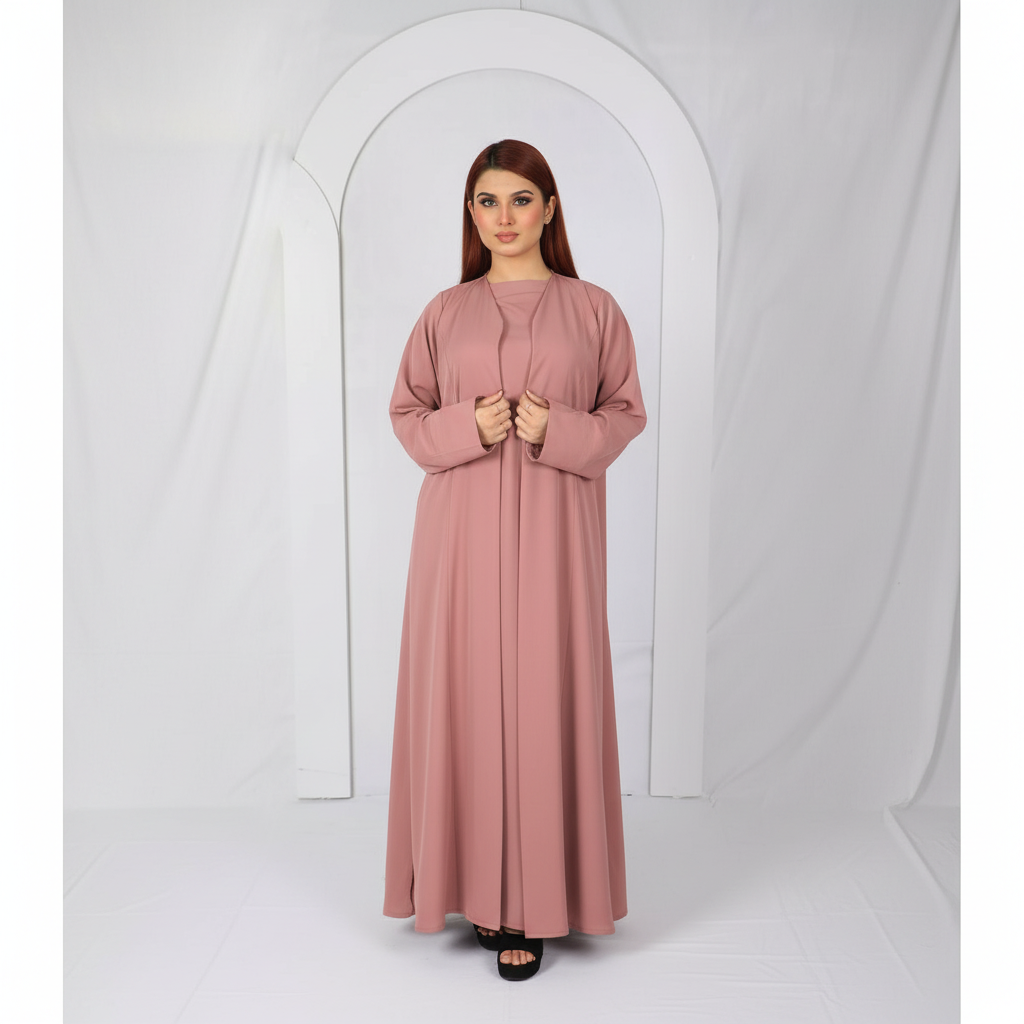 Premium open front abaya Model D107 in Pink made in UAE