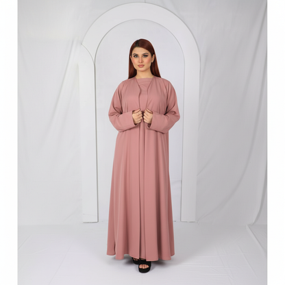 Premium open front abaya Model D107 in Pink made in UAE