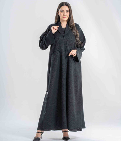 Textured Luxury Abaya with Lapel Collar – Made in UAE