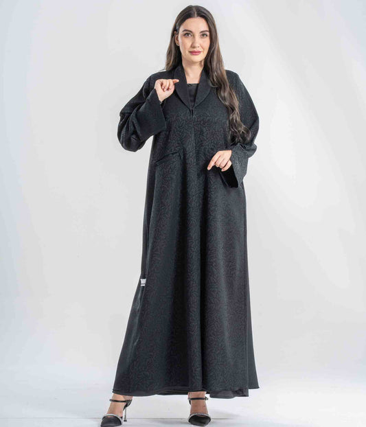 Textured Luxury Abaya with Lapel Collar – Made in UAE