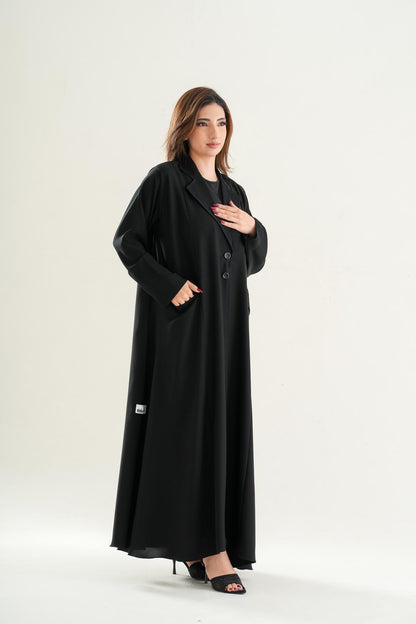 The Resha Korean Nida abaya C105 premium black modest closed abaya lightweight flowy fabric UAE