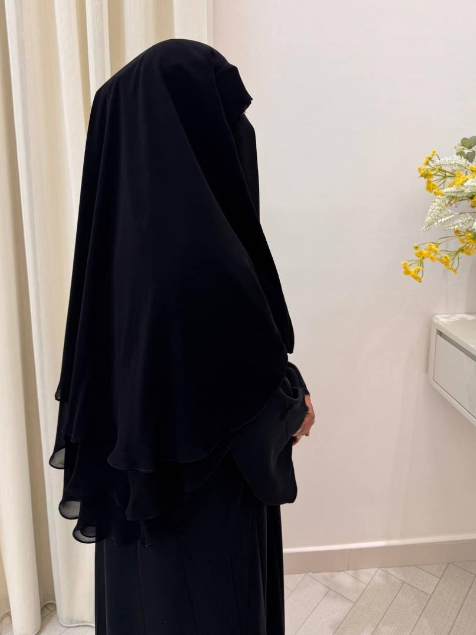 Short Niqab + 2 Layer Head Khimar (Elastic)