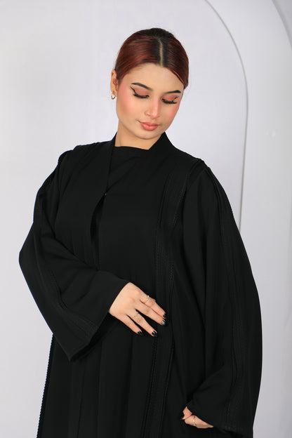 Premium Open Abaya with Front & Back Woven Braid Trim - ST1011