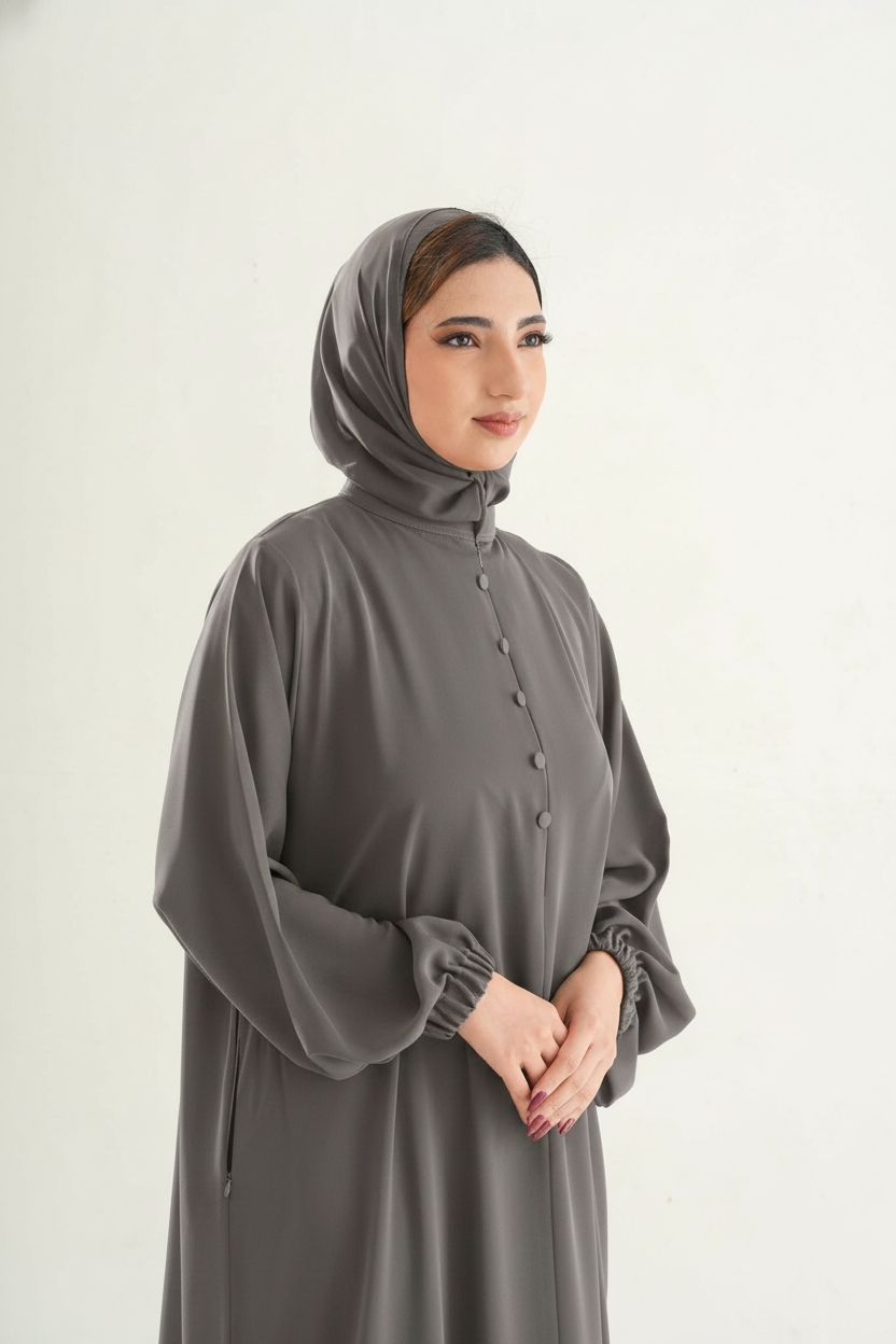 Model 2 Semi Zipper Abaya – High Neck Closed Design