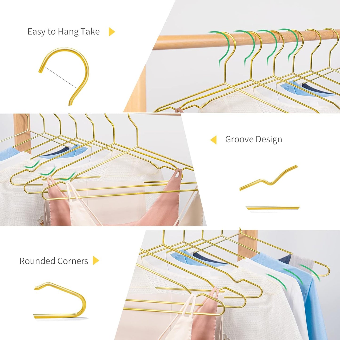 The Resha - Heavy Duty Shiny Gold Metal Clothes Hanger – Pack of 20