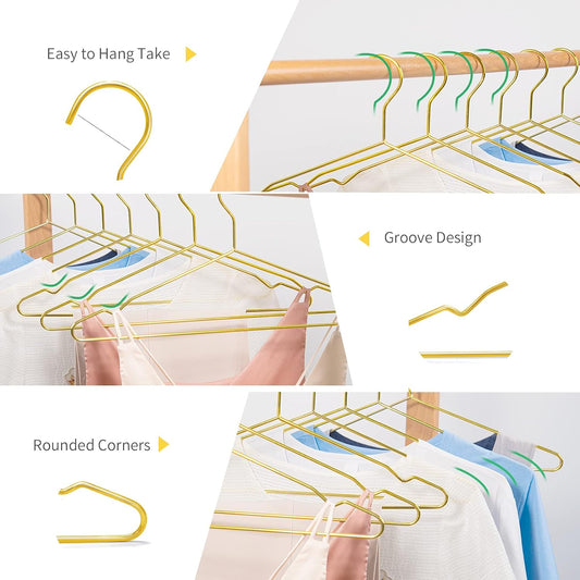The Resha - Heavy Duty Shiny Gold Metal Clothes Hanger – Pack of 20