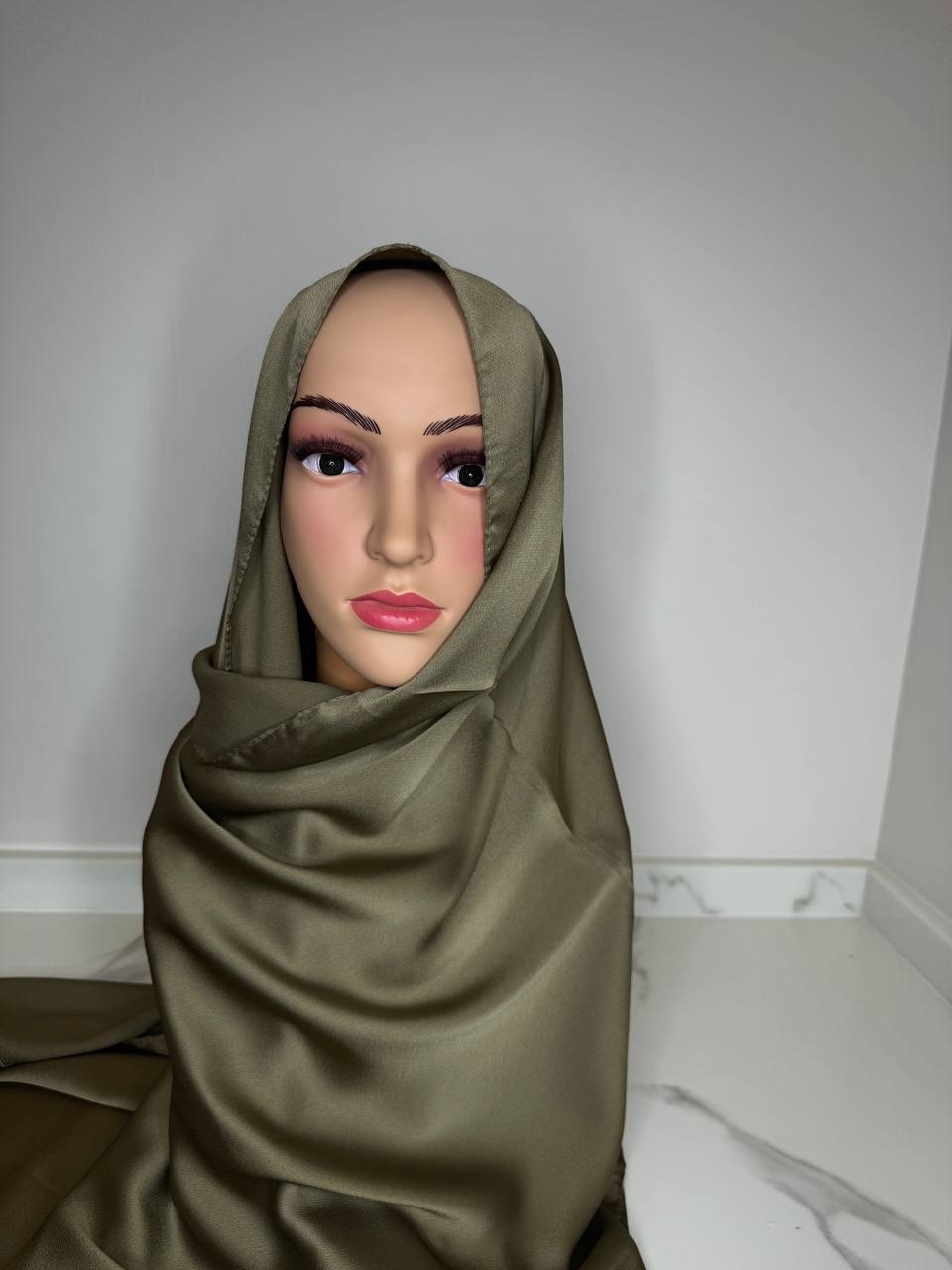 The Resha Georgette Silk Hijab - Granite Green