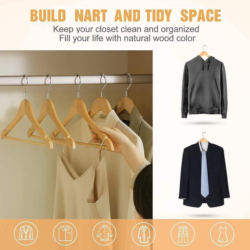 The Resha - 25 PCs Wooden Hangers (Natural Finish)